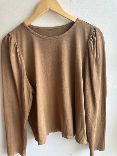 Cinnamon Puff-Sleeve Knit Top | Size Large