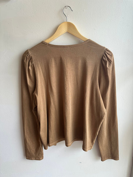 Cinnamon Puff-Sleeve Knit Top | Size Large