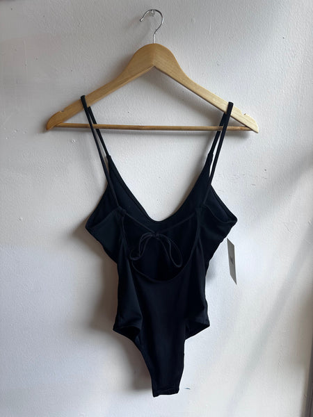 Black Ribbed Tie-Back One-Piece – Size Medium
