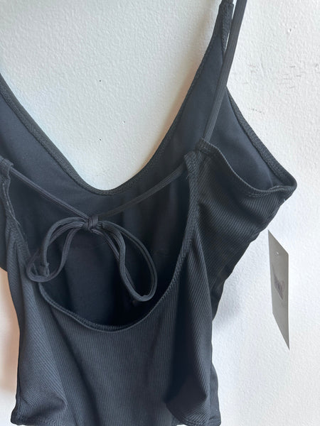 Black Ribbed Tie-Back One-Piece – Size Medium