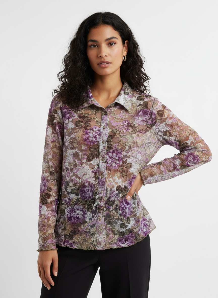 Violet Reverie Sheer Lace Blouse | Size XL