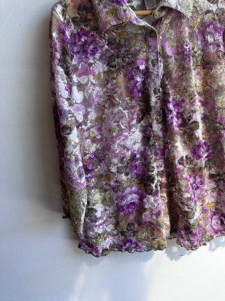 Violet Reverie Sheer Lace Blouse | Size XL