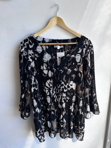 Midnight Petals Pleated Blouse | Size XL