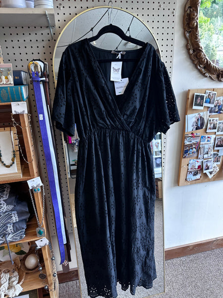 Valintino Naldo Black Eyelette Midi Dress | Size 3X