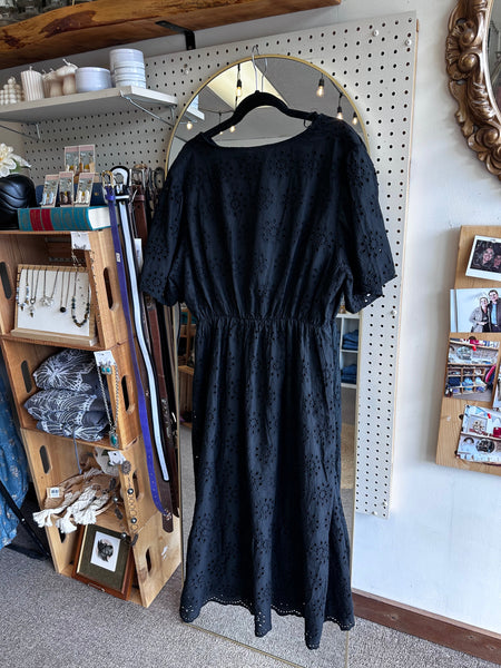 Valintino Naldo Black Eyelette Midi Dress | Size 3X