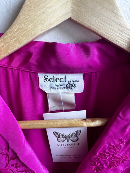 Magenta Embroidered Satin Look Blouse – Size Large