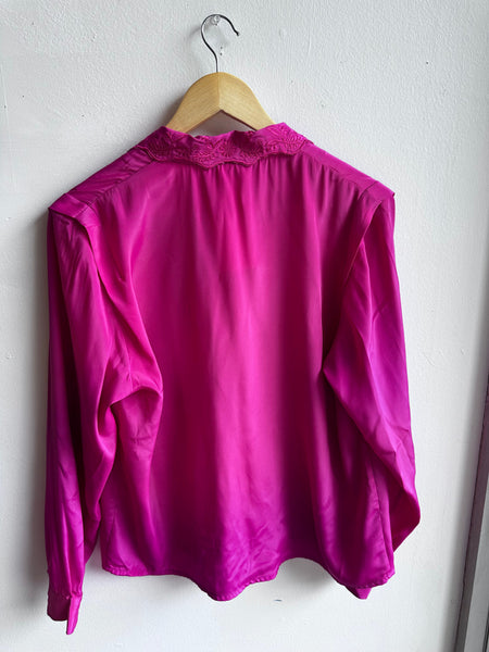 Magenta Embroidered Satin Look Blouse – Size Large