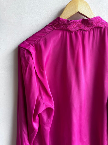 Magenta Embroidered Satin Look Blouse – Size Large