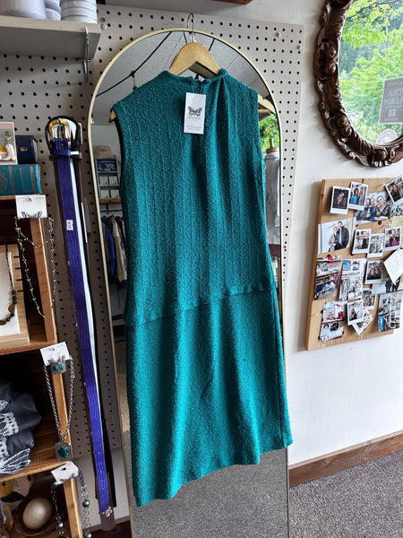 Vintage 1960s Teal Bouclé Knit Shift Dress | Size Medium