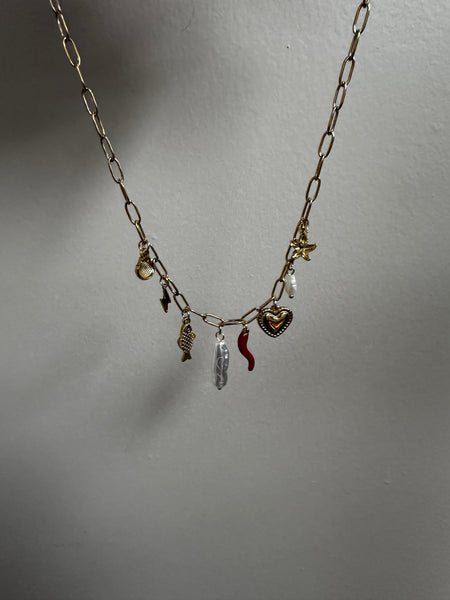Golden Sea Charm Necklace with Pearls & Talisman Details