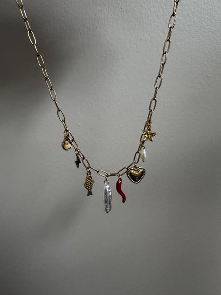 Golden Sea Charm Necklace with Pearls & Talisman Details