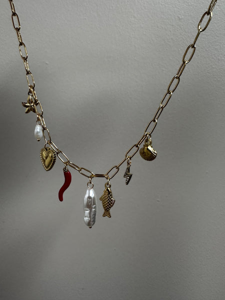 Golden Sea Charm Necklace with Pearls & Talisman Details