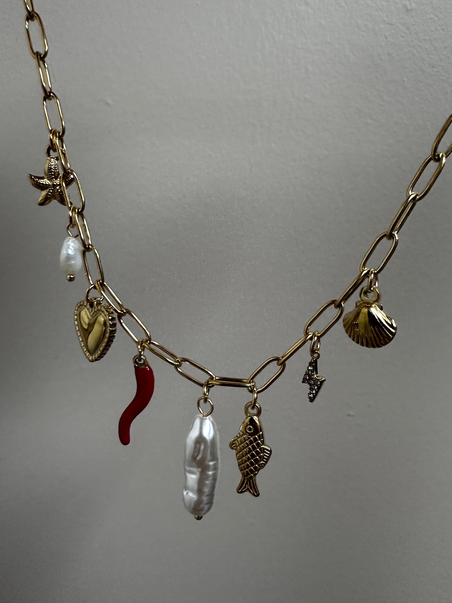 Golden Sea Charm Necklace with Pearls & Talisman Details