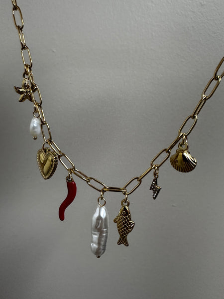 Golden Sea Charm Necklace with Pearls & Talisman Details
