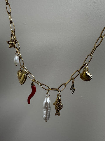 Golden Sea Charm Necklace with Pearls & Talisman Details