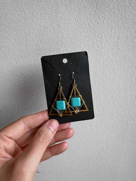 Sterling Silver Wire Geometric Triangle Turquoise Earrings