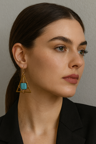 Sterling Silver Wire Geometric Triangle Turquoise Earrings