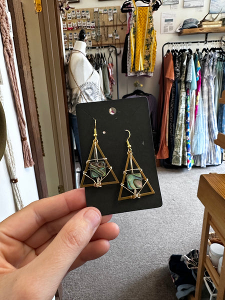 Sterling Silver Wire Abalone Geometric Earrings