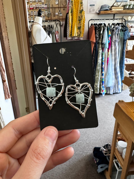Sterling Silver Wire Wrapped Heart Earrings with Amazonlite