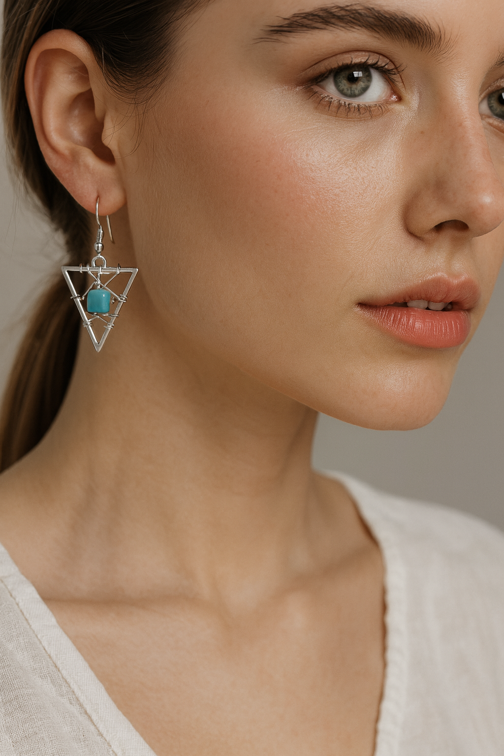 Sterling Silver Wire Turquoise Geometric Drop Earrings