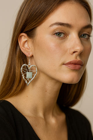 Sterling Silver Wire Wrapped Heart Earrings with Amazonlite