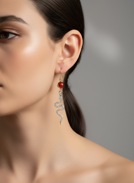 Sterling Silver Serpent Fire Red Carnelian Earrings