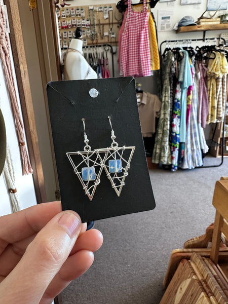 Sterling Silver Moonstone Triangle Web Earrings