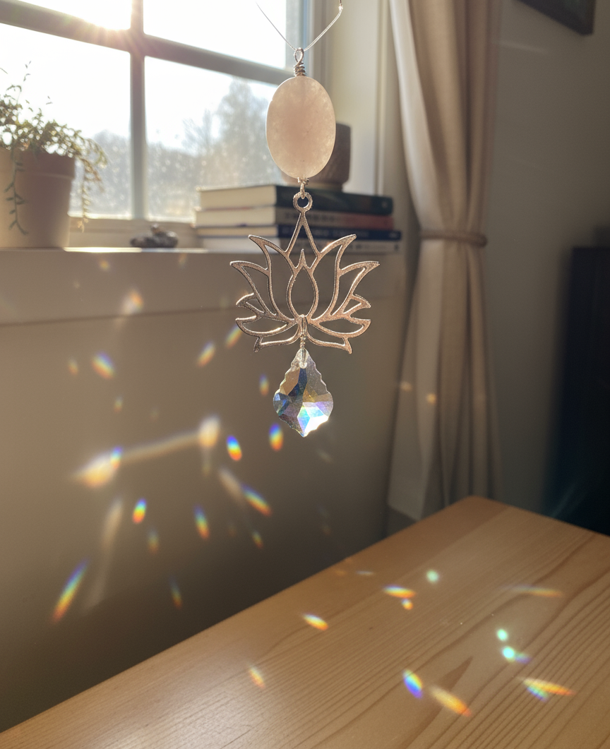 Rose Quartz Lotus Sun Catcher