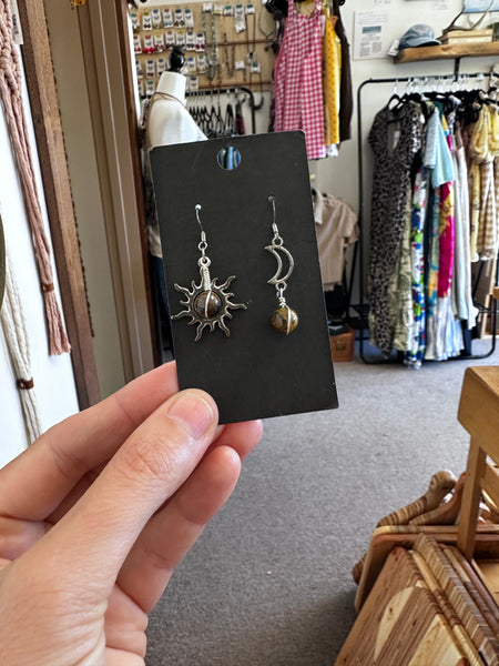 Sterling Silver Sun & Moon Picture Jasper Earrings