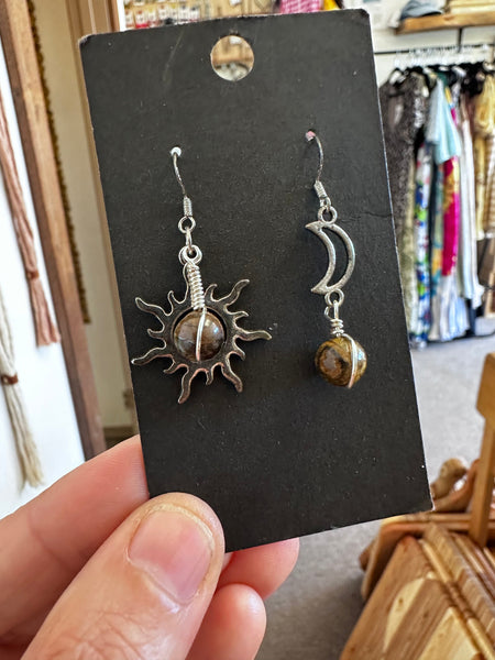 Sterling Silver Sun & Moon Picture Jasper Earrings