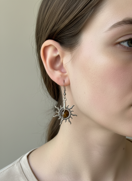 Sterling Silver Sun & Moon Picture Jasper Earrings