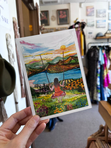 Swinging Into Sunset – Art Card by Ruala (Fruitvale, BC)