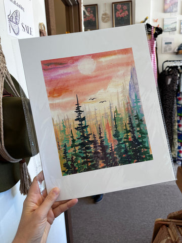 Sunset Through the Pines – Art Print by Ruala (Fruitvale, BC)