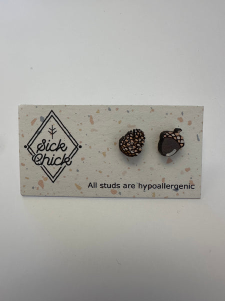 Pinecone & Acorn Stud Earrings – Sick Chick (Revelstoke, BC)