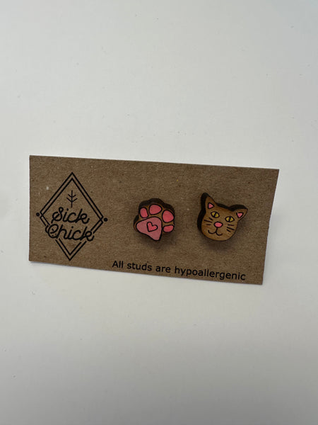 Cat & Paw Stud Earrings – Sick Chick (Revelstoke, BC)