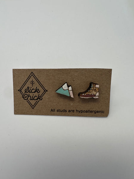 Mountain & Hiking Boot Stud Earrings – Sick Chick (Revelstoke, BC)