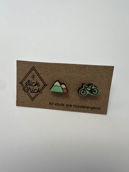 Mountain + Bike Stud Earrings – Sick Chick (Revelstoke, BC)