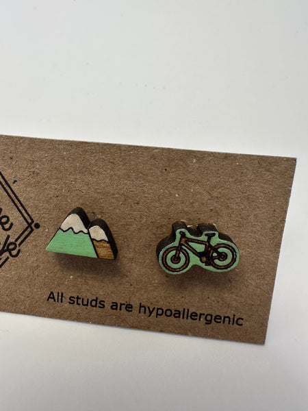 Mountain + Bike Stud Earrings – Sick Chick (Revelstoke, BC)