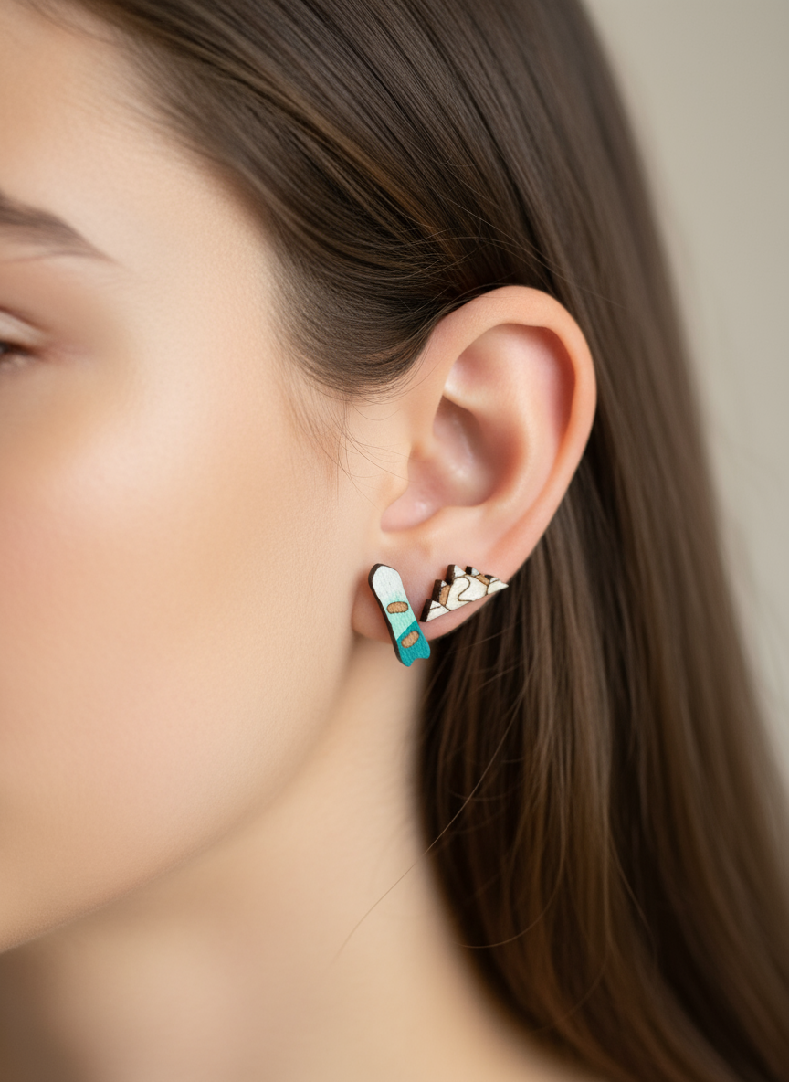 Snowboard + Mountain Stud Earrings – Sick Chick (Revelstoke, BC)