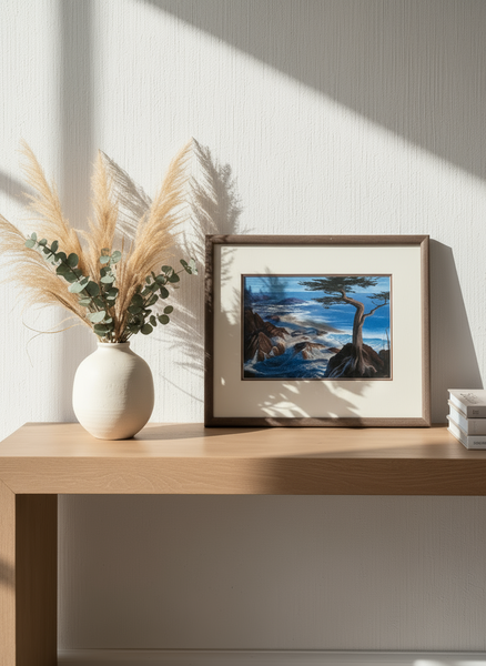 John Revill “Lone Cypress” – Vintage Framed Coastal Print