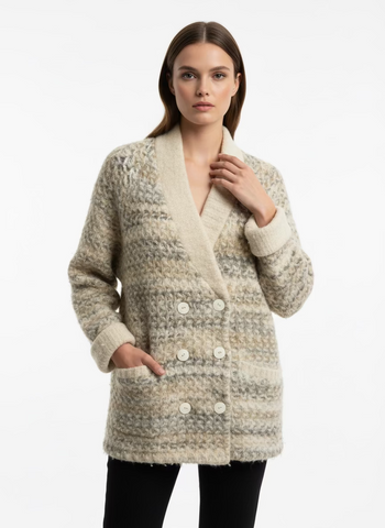 Vintage 70s Wool Blend Double-Breasted Sweater Jacket | Size Large