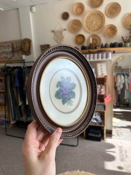 Vintage Round Framed Violet Embroidery Wall Art
