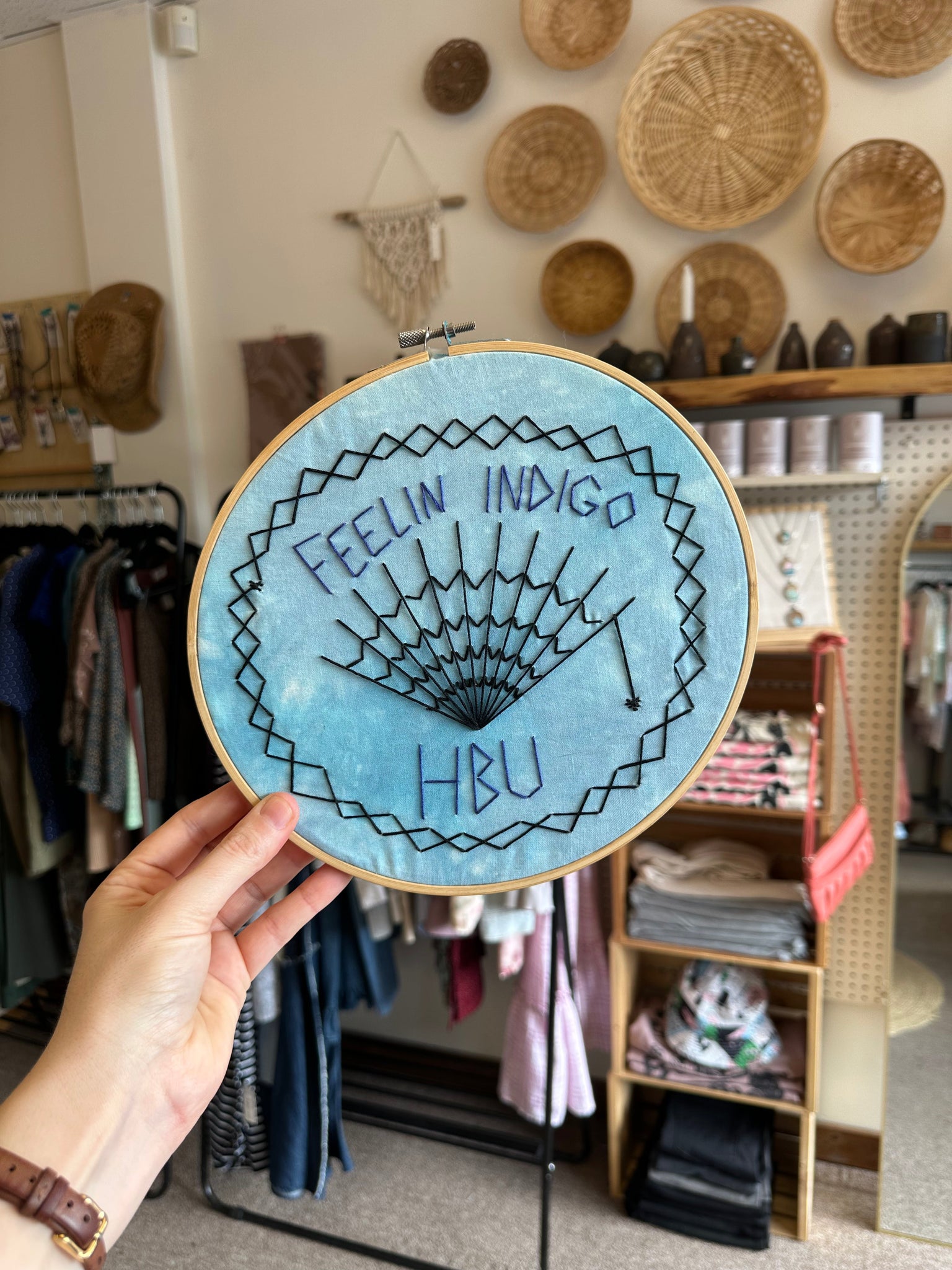 Handmade Embroidered Indigo Wall Art