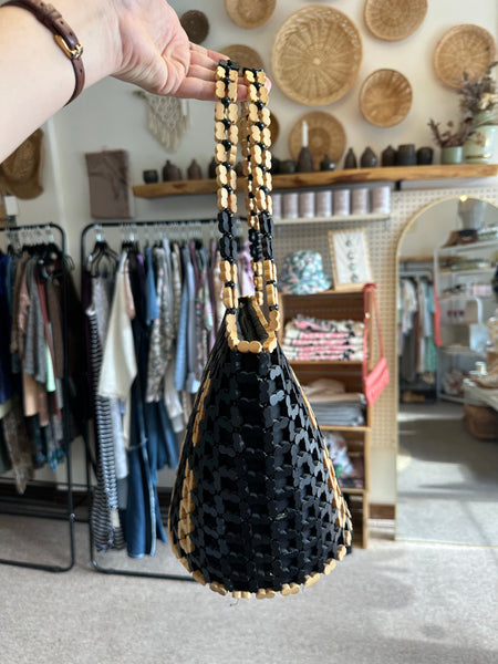 Vintage Wood Beaded Purse