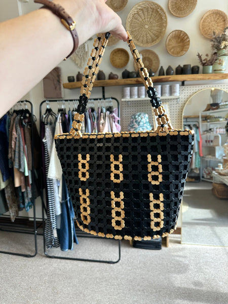 Vintage Wood Beaded Purse