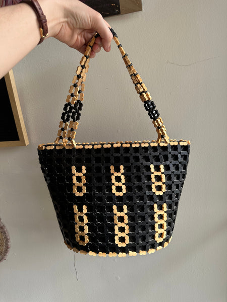Vintage Wood Beaded Purse