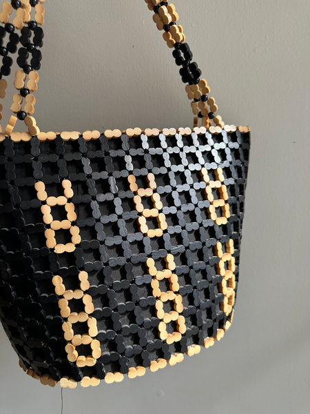 Vintage Wood Beaded Purse