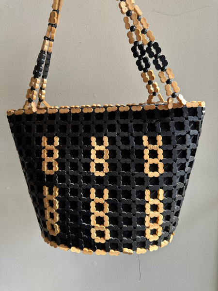 Vintage Wood Beaded Purse