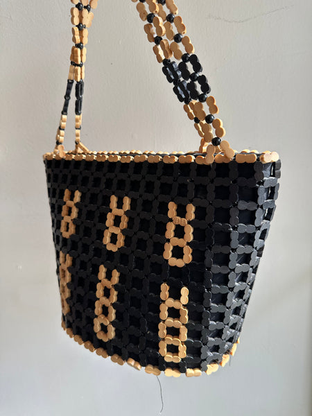 Vintage Wood Beaded Purse
