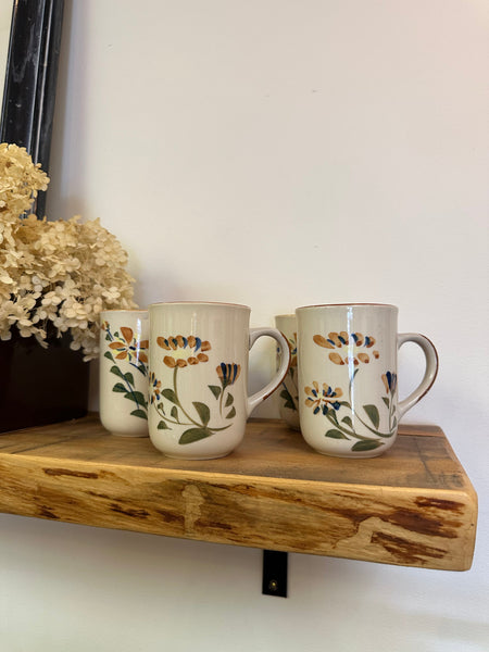 Vintage Cream + Floral Set of 4 Coffee Mugs